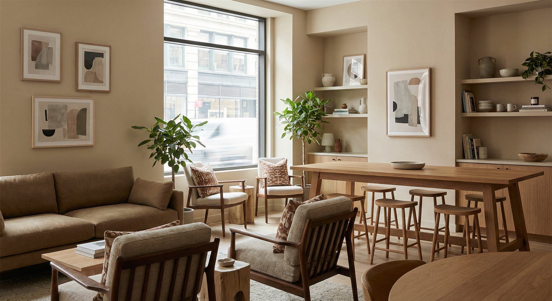 Completed styled interior with warm modern tones